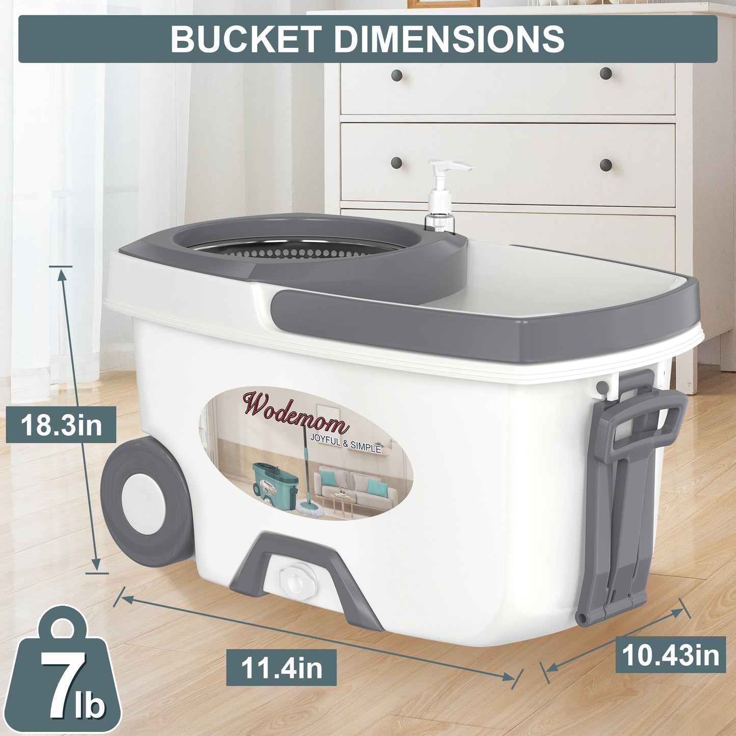 FunClean Spin Mop and Bucket System | 6 Replacement Mop Heads | 61" Extended Handle
